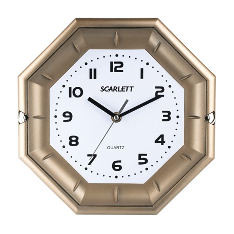 Часы настенные Scarlett восьмигранные белые золот.рамка