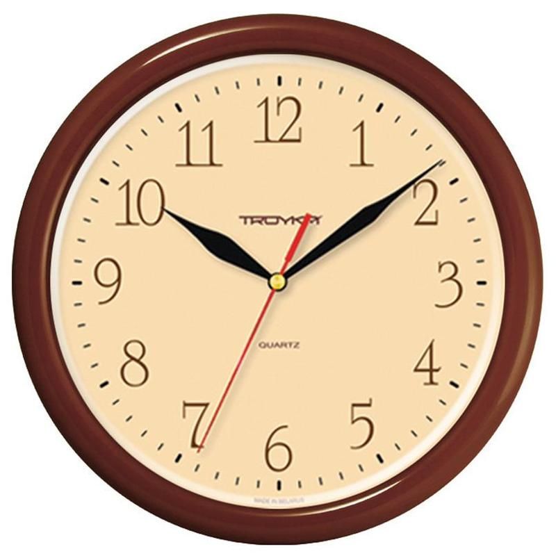 Часы настенные Troyka круглые бежевые коричн.рамка 21234287