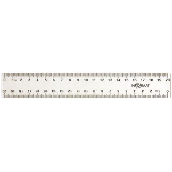 Линейка пластмассовая 20 см прозр.бесцветная