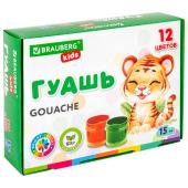 Краски гуашевые 12 цв. по 15 мл. BRAUBERG KIDS