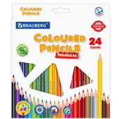 Карандаши 24 цв. BRAUBERG PREMIUM трехгранные, пластик