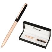 Ручка шариковая Delucci Terra,  розовое золото/черный, с кристаллом, подар.упак.