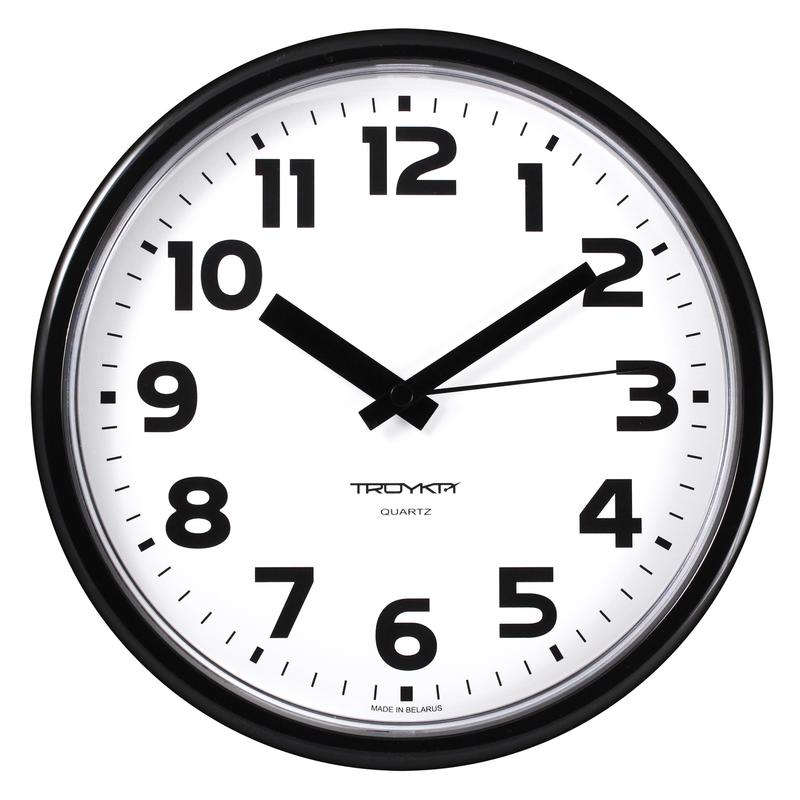 Часы настенные Troyka круглые белые черная рамка 91900945