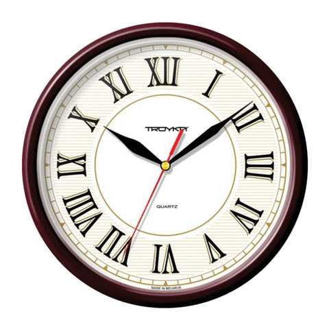 Часы настенные Troyka круглые белые коричневая рамка 91931915