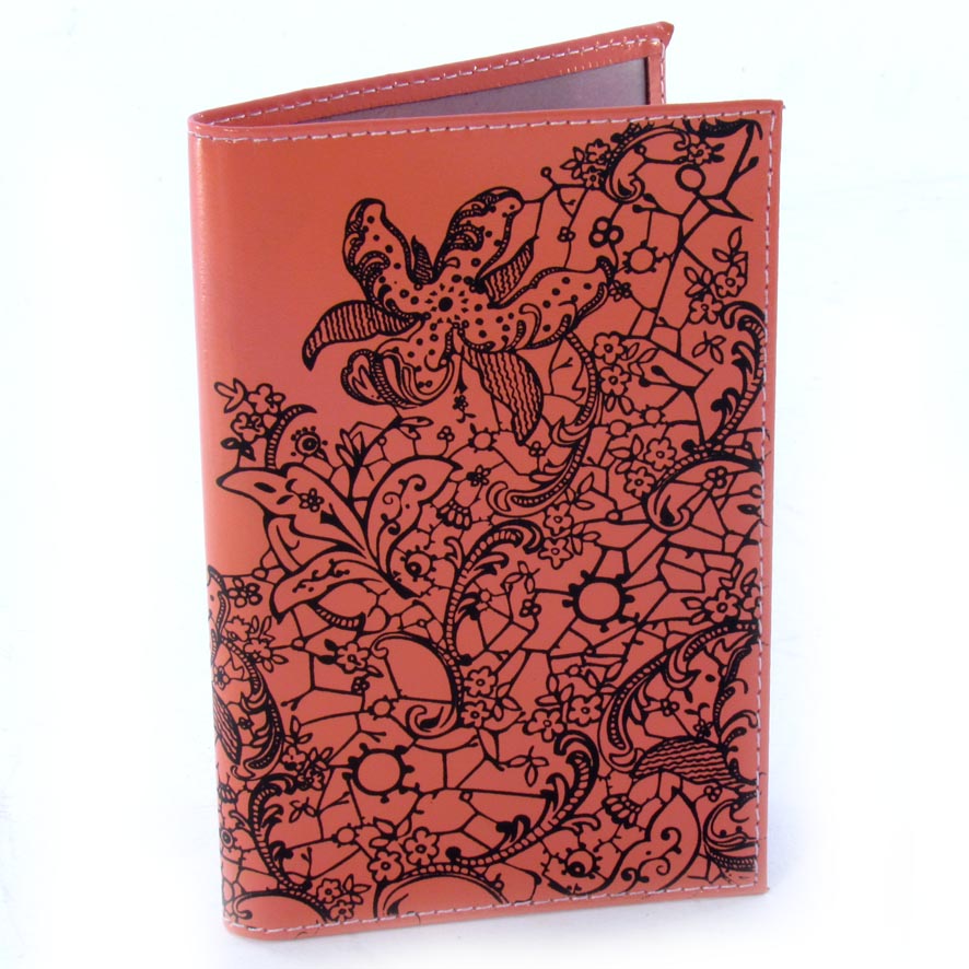Обложка для паспорта кожа Гипюр coral